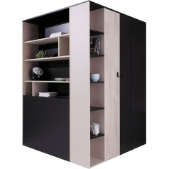 Mirjan24 Cinga CA01 Corner Wardrobe with Clothes Rail, Drawers and Shelves, Corner Wardrobe for Children's Room (Black/Oak/Beige, without Lighting)