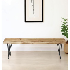 Hallowood Furniture Cullomption 150cm Wooden Dining Bench - Live Edge Effect with Black Metal Legs, Industrial Style Modern Kitchen Benches for Dining Room, Home, Restaurant & Cafe