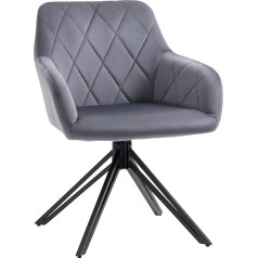 Homcom Dining Room Chair Upholstered Chair with Armrests Kitchen Chair Living Room Chair Velvet Look Retro Design Steel Grey 58 x 60.5 x 77.5 cm