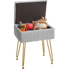 Ymyny Makeup Stool Chair with Storage Space, Square Velvet Stool, Modern Multifunctional Makeup Stool for Bedroom, Living Room, Office, Golden Legs, 40 x 29.5 x 48 cm, Grey Blue HBD024G