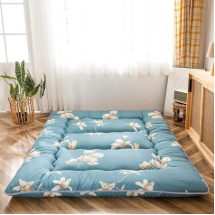 Maxyoyo Japanese Floor Mattress, Futon Mattress, Thick Tatami Mat, Sleeping Mat, Foldable Roll Up Mattress, Dorm Mattress Topper, Floor Lounger, Pillow Bed (Blue Flower, 90 x 200 cm)