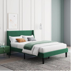 BTM Doppelbett Samt Moosgrün 137 cm Polsterbett mit geflügeltem Kopfteil, Holzlattenstütze