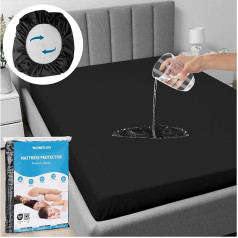 Warmtuyo Mattress Protector 180 x 200 cm, Waterproof Mattress Protector Breathable Smoothness Washable Soft Fitted Sheet, Oeko-Tex Certificate Moisture Protection Fitted Sheet (Black)