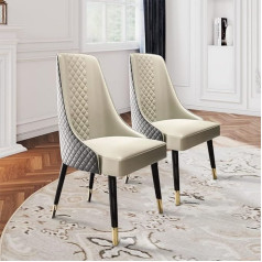 Povison Mid-Century Dining Room Chairs, Faux Leather Dining Room Chair, Solid Wood Legs, Dense Sponge, Partial Assembly, Grey (Set of 2)