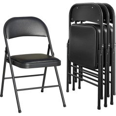 Kaihaowin Folding Chairs Set of 4 Space-Saving Folding Chairs 46 x 46 x 75 cm, Desk Chair for Home Office, Padded Guest Chair 140 kg Load Capacity, Faux Leather Folding Chair with PU Seat, Black