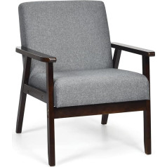 Relax4Life Upholstered Lounge Chair, Dining Room Chair with Solid Wood Structure, Accent Chair with Backrest & Armrests, Modern Upholstered Chair for Living Room, Dining Room, Balcony, Office (Dark