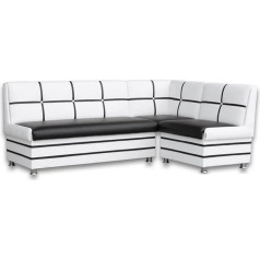 ‎Rodnik Corsica Corner Bench 213 x 142 cm Dining Corner Faux Leather Black/White with Storage Space