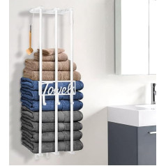 Qulable Wall Mounted Towel Rail - Space Saving Bathroom Storage | Black Towel Rail with Hook Holder | Easy Installation | Stylish & Functional (White)