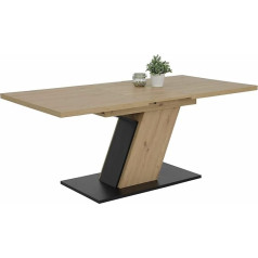 Apollo Jeanette Column Dining Table, Wood Material, Artisan Oak Decor, Black Base Plate, Synchronous Extension 140-180 x 90 cm