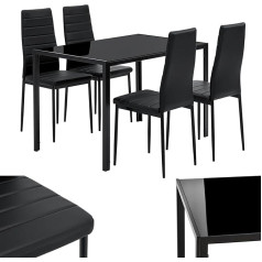 Juskys Dalya Dining Set with Dining Table & Chairs for 4 People - Dining Room 4 Chairs & Table - Modern Dining Room Set in Black