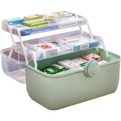 Toolzia Plastic Medicine Box with Removable Pill Case, Family First Aid Box, Portable Storage Container with Handle, for Crafts and Cosmetics, Green