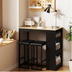 Yijamlife Dining Room Table Set for 2 People, Bar Table with 2 Chairs for Living Room, Kitchen, Restaurant, 3 Piece Kitchen Island with 3 Shelves for Small Space, Black