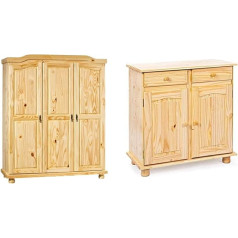 Inter Link Farmer's Wardrobe, Hallway Cupboard, Country Cupboard, 3 Doors, Solid Pine Wood with Buffet, 2 Doors, 2 Drawers in Solid Pine Wood