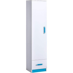 Furniture24 Trafiko 05 Cabinet with 3 Shelves and Drawer, Cupboard, Tall Cabinet, Shelf with Doors for Youth and Children's Room (White/Turquoise)