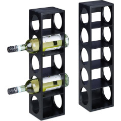 Relaxdays Wine Rack for 5 Bottles, Set of 2, Bamboo Wine Stand, HBT 53 x 14 x 12 cm, Standing Wine Holder, Kitchen, Black