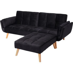 Mendler HWC-K18 Sofa Bed with Ottoman, Couch Sofa Guest Bed, Sleep Function 218 x 175 cm - Velvet Black