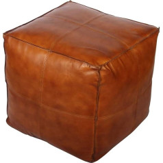 Casa Moro Oriental Leather Seat Cushion Pouf Sunyata Brown with Filling 45 x 45 x 45 cm (Width/Depth/Height) Real Leather Seat Stool Square | Elegant Upholstered Stool | HH2813
