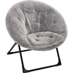 Hollyhome Moon Chair Plush Round Chair Saucer Chair Moon Chair Relaxing Chair Cosy Leisure Chair Reading Chair Portable Folding Chair with Metal Frame Grey