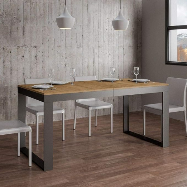 Itamoby , Tecno Evolution 180 - > 440 cm Extendable Table Furniture Wood Panels Natural & Anthracite L.180 P.90 H.77 (Extendable to L.440 with 5 Extensions)
