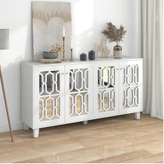 Modernluxe - White Mirrored Sideboard with Crystal Handles for Living and Dining Room (160 x 40 x 84 cm)