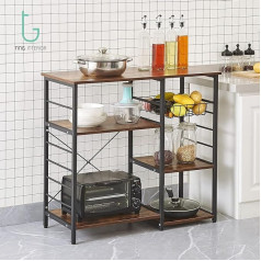 Ting Interior Baker's Rack, Bar Trolley with Wire Basket, 3 Tier and 4 Tier Shelves, Coffee Bar, Microwave Trolley, Baker's Shelves for Kitchen with Storage, Microwave Stand Organizer for Wine, Rustic Brown