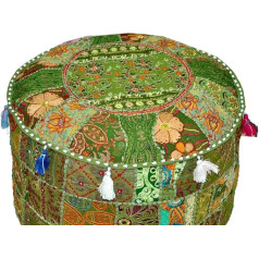 Sophia-Art Indian Embroidered Patchwork Pouf, Indian Traditional Decorative Pouf, Indian Comfortable Floor Cotton Cushion, Ottoman Pouf Cover (Only Pouf Cover Without Pillow)