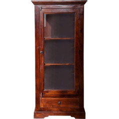 Massivmoebel24.De Oxford Acacia Wood Nougat Lacquered Display Cabinet with 3 Compartments and 1 Drawer in Colonial Style