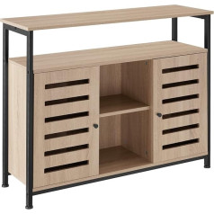 Tectake Sideboard with 2 Doors and Open Shelves, 100 x 37 x 82 cm, Wooden Kitchen Cabinet, Industrial Design, Side Cabinet with Shelf, Black Metal Frame (Industrial Wood, Light Sonoma)