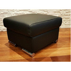 Quattro Meble Black Real Leather Stool with Storage Space Stool Cowhide Seat Cube 60 x 55 cm Footstool Upholstered Stool Real Leather Puff