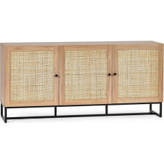 Julian Bowen Padstow Oak Melamine Sideboard with Rattan Front and Metal Base, Oak, One Size