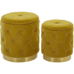 Beliani Round Pouf Set of 2 Velvet Yellow Ottoman Seat Pouf Chesterfield Style Pueblo