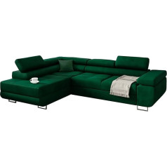 Kreative Furniture & Design Corner Sofa, Miami Corner Sofa with Sleep Function and Bed Box, Living Room Corner Sofa with Bed Box, L-Shape Corner Sofa (Left Ottoman) (High Quality Fabric) (Green)