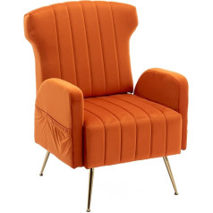 Aukwik Lounge Chair with Velvet Cover with Metal Legs and Bag, Upholstered Chair Living Room Chair with Backrest, Recliner Chair up to 136 kg Load Capacity for Living Room, Orange