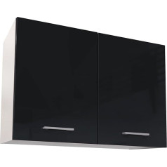 Berlioz Créations BERLIOZ CREATIONS PRIMA PG8HPN Wall Cabinet for Kitchen, 2 Decorative Doors, Glossy Black, 80 x 33.3 x 55.4 cm, 100% Made in France