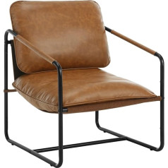 Woltu Lounge Chair, Upholstered Chair, TV Chair, Reading Chair, Armchair, Medieval Vintage Style, with Metal Frame, Faux Leather Cover, for Living Room, Bedroom, Balcony, Light Brown, SKS37hbr