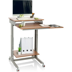 Hjh Office 830020 Desk Workstation Beech / Grey Standing Desk Home Office Height Adjustable with Wheels Keyboard Drawer