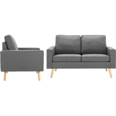 Keyur Sofaset, Sofa und Sessel, Wohnzimmermöbel, 2-teilig, Stoff, Hellgrau