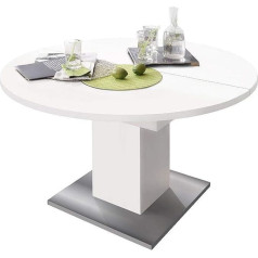 Storado.de Dining Table Round 0588/120 White Matt Stainless Steel Look Extendible