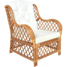 Vidaxl Armchair with Cushion, Rattan Chair, Relaxing Chair, Lounge Chair, Armchair, Wingback Chair, Sofa, Living Room, Light Brown, Natural Rattan Linen