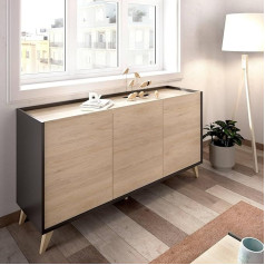 ‎Dmora Dmora Avez Sideboard, Buffet, Modern Sideboard for Living Room with 3 Doors, 155 x 43 x 75 cm, Oak and Anthracite
