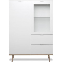 Finori Gothenburg Highboard Display Cabinet in Matt White and Sonoma Oak - Display Cabinet with Solid Wood 100 x 140 cm