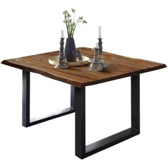 SAM ULM Dining Room Table 90 x 90 cm Walnut Coloured Acacia Wood Solid Metal U-Frame Black FSC® 100% Certified