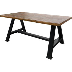 Massivmoebel24.De Industrial Dining Table Made of Solid Wood #83, Made of Reclaimed Wood, Multicoloured, Varnished, + Iron Frame Legs, 140 x 90 x 76 cm, Solid Wood Dining Room Table