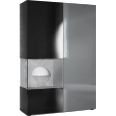 Vladon Morena Chest of Drawers Tall Cabinet, Body in Matte Black / Right Door and Insert in Grey High Gloss