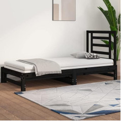 Homgoday Tagesbett Ausziehbar Schlafsofa Schlafcouch Bettsofa Tagesbett Sofabett Gästebett Sofa Couch Holzbett Bettcouch für Wohnzimmer Schwarz 2X(90x190) cm Massivholz Kiefer