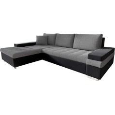 Mirjan24 Modern Designer Corner Sofa - Bangkok Mini - with Sleep Function and Bed Box - Flame-Retardant Fabric L-Shaped Sofa for Living Room, Guest Room, Landscaped Interior