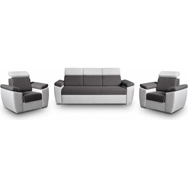 Meublo mb-moebel Upholstered Sofa Set 3 & 1 Seater Living Landscape 3-Seater and Two Armchairs Furniture Set - Monza (Grey)