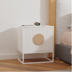 Conifferism White Bedside Table with 2 Drawers, Modern Bedside Table with Metal Legs, Ribbed Side Table for Small Spaces, Living Room, Bedroom