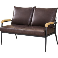 Ofcasa 2 Seater Sofa Padded Faux Leather Loveseat Couch with Padded Cushions and Metal Frame Armchair Small Double Seat Sofa for Bedroom Living Room Office Garden Brown