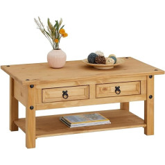 Caro-Möbel Salsa Coffee Table with 2 Drawers and Practical Shelf, Living Room Table Side Table in Mexico Style, Solid Pine, Stained/Waxed